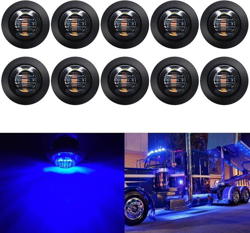 KEING 10 Pack Sealed Waterproof Mini Round 3/4 Inch Blue LED Marker Lights Signal Light 12V for Trailer Truck Bus Pickup Van ATV RV Lorry Caravan, 5 Years Warranty (Smoked Lens) - Image 1